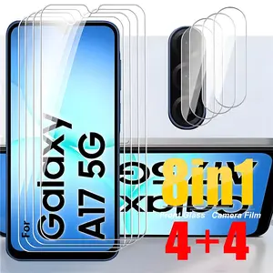 8 in 1/4+4 For Samsung Galaxy A17 Screen Protector Set, 4 Tempered Glass + 4 Flexible Camera Lens Films, Scratch-Resistant, Fingerprint Unlock Support