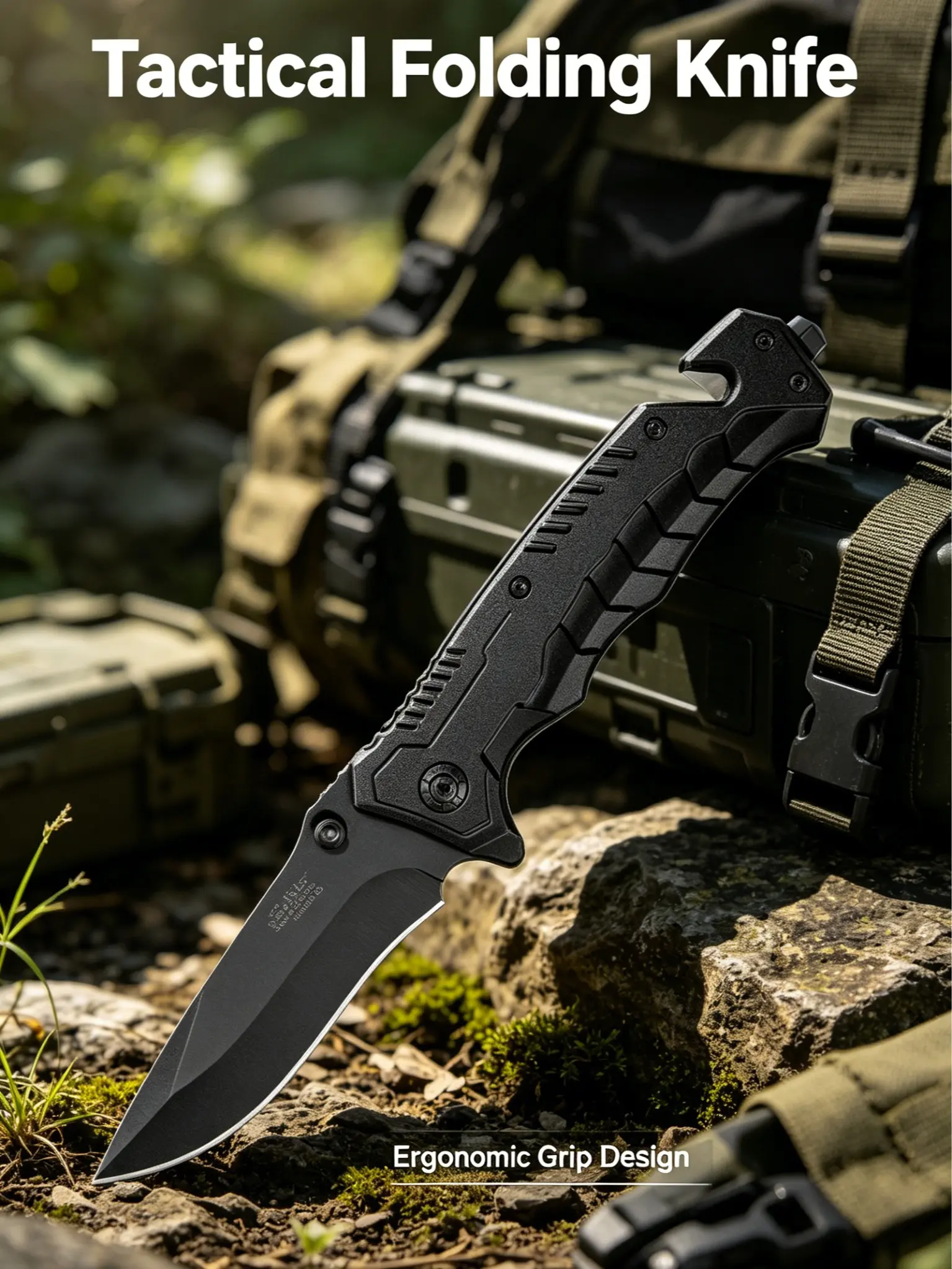 Rugged Heavy-Duty Stainless Steel Folding Pocket Knife - EDC Tactical Tool with Glass Breaker, Seatbelt Cutter for Self-Defense, Outdoor Camping Survival