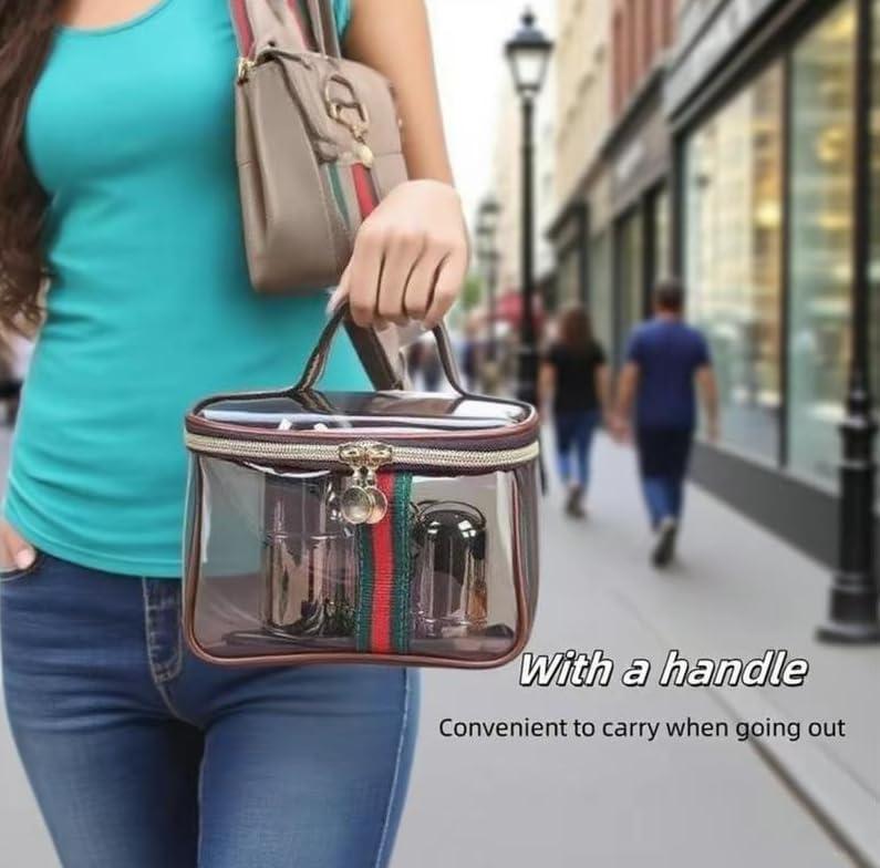 Vintage Waterproof Clear Cosmetic Bag - Wide Handheld Large Capacity Travel Toiletry Organizer for Women