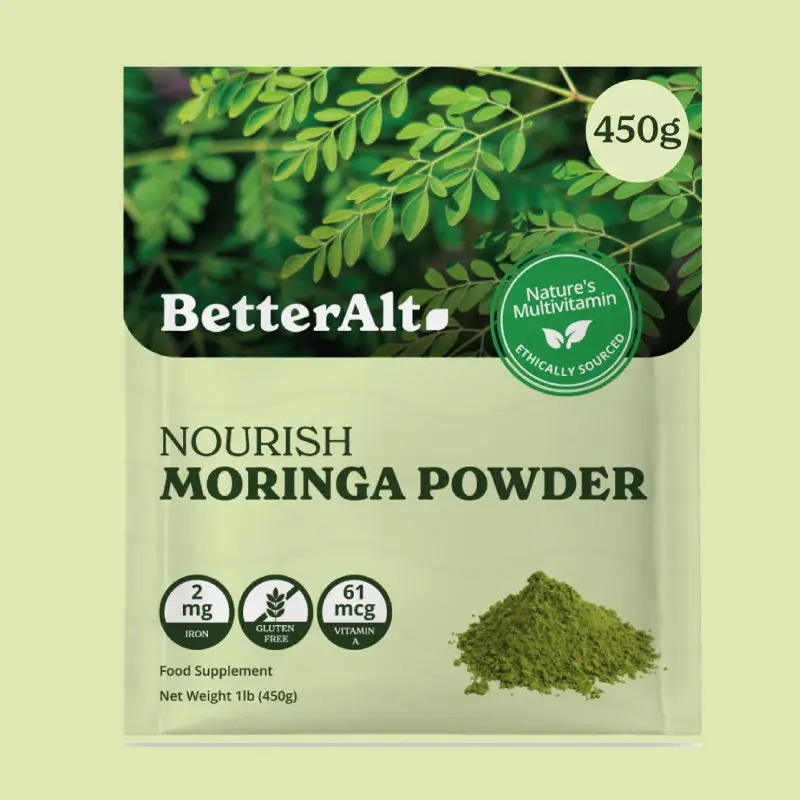 BetterAlt Organic Moringa Powder | Green Superfood, Multivitamin Powerhouse, USDA Certified | Pure Moringa Oleifera Leaf Powder | 112 Servings, 450g