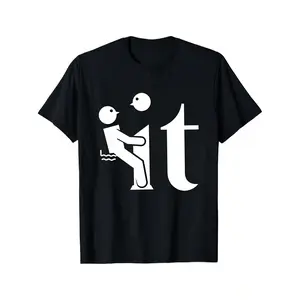 Men's & Women's Black Funny 'it' Word & Stick Figure 'i' & 't' Graphic T-Shirt Minimalist White 'it' Print, Loose Fit Crew Neck Short Sleeve Tee, Breathable Casual Shirt for Year-Round Streetwear Funny It