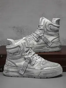 Men's Lace-Up Mid-Top Skate Shoes, Fashionable Comfortable Outdoor Sports Sneakers, Everyday Sneaker Daily Wear Footwear for Men