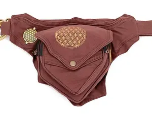 Unique designed Himalaya Canvas Cotton Flower of Life Brown Colored Fanny Pack Bag, Hippie Bag, Boho Bag