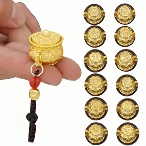 Chinese Zodiac Sign Design Pendant Set, 12pcs/set Creative Rotating Pendant & 1 Count Gourd Shaped Storage Jar, Gift for Collectors & Zodiac Lovers