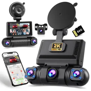 podofo 4-Channel Car DVR Camera, 3-Inch 2K HD Driving Recorder, 360° Interior Dashcam with Front & Rear & Inside Coverage, WiFi & App, Night Vision, Parking Mode, G-Sensor, 8 Display Modes, 64GB Card Included fathersdaygift