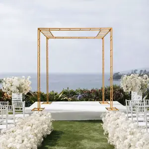 Gold Metal Event Arch & Canopy Frame – Rectangular 8ft x 10ft Heavy-Duty 4-Post Ladder-Style Backdrop Stand, Height Adjustable & Portable