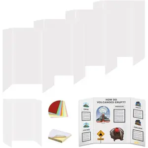 4 count 26x16.5 inches Medium Trifold Poster Boards with Double Sided Tapes and Cardboard, Corrugated Display Boards, Professional Presentation Boards for School Project, Exhibitions