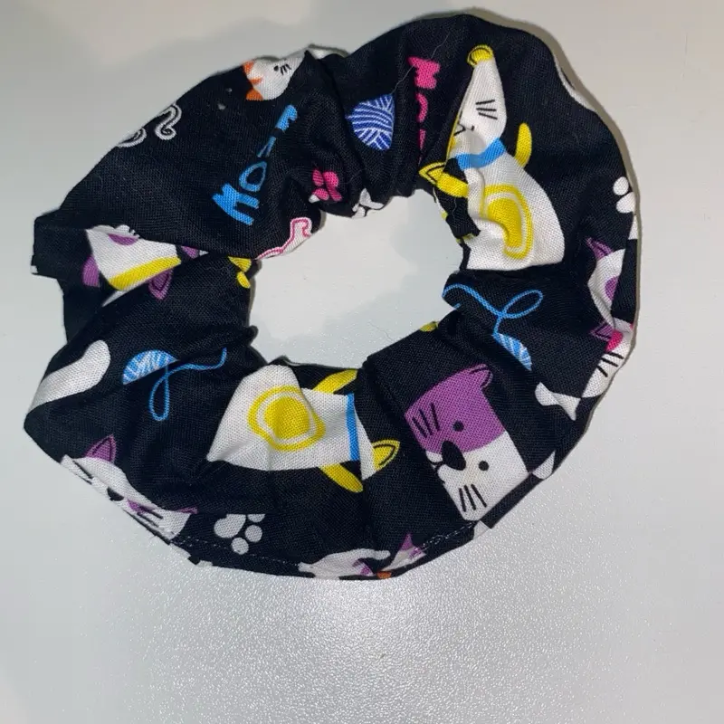 Handmade Polyester Scrunchie with Dog and Cat Patterned Design