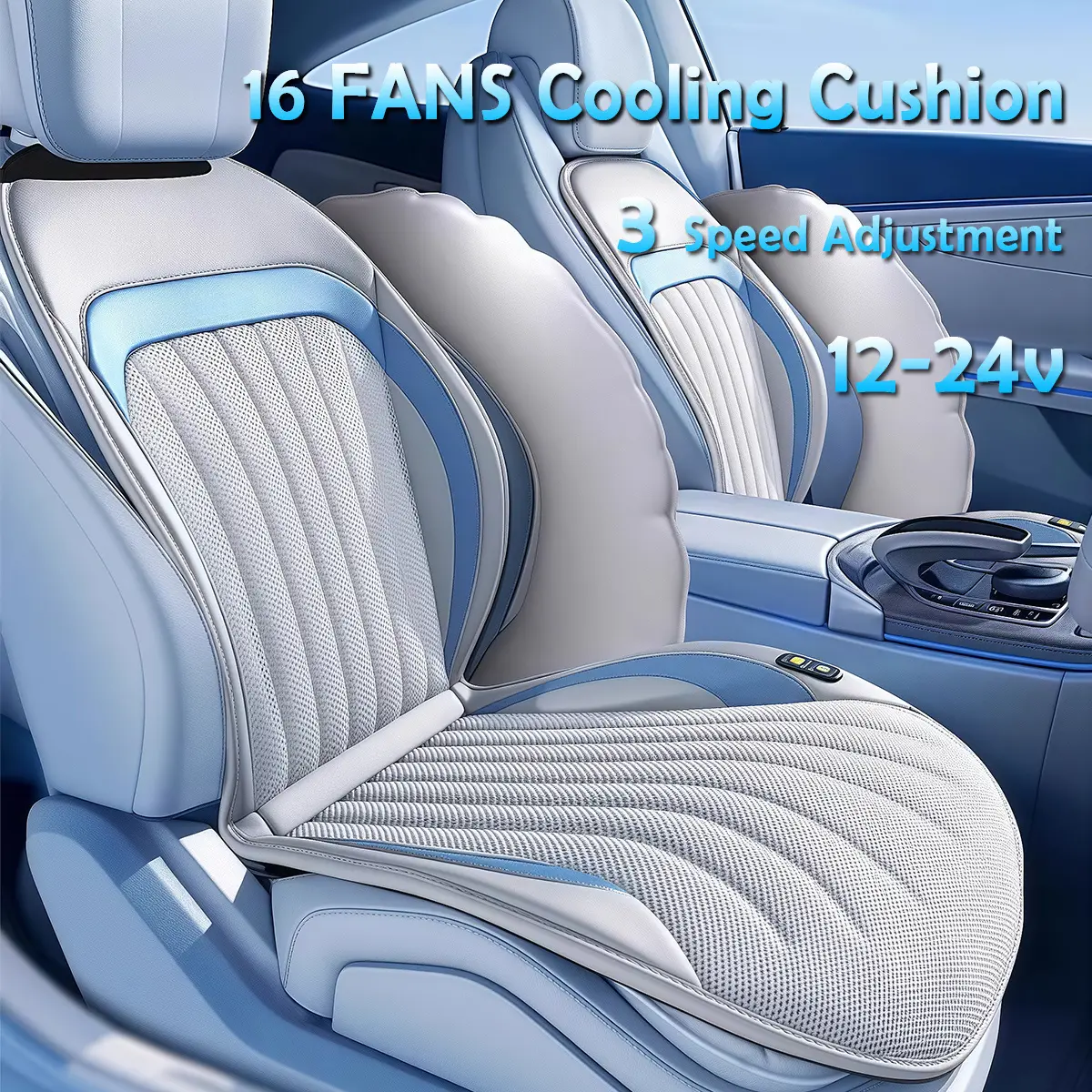 Universal 12V/24V Ventilated Cooling Car Seat Cushion - 16 Fans Cooling Car Seat Cover Front Seat for Car SUV Truck - Fashion White