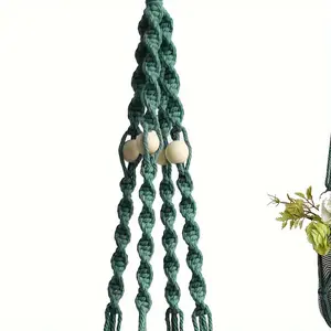 1pc Handmade Macrame Plant Hanger With S Hooks, Bead Pot Holder, Hook Nails, Indoor Hanging Planter Basket For Small Plant Pots, Boho Home Decoration
