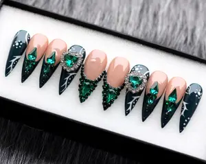 Emerald Green Press On Nails: 3D Stiletto Gothic Nail Set