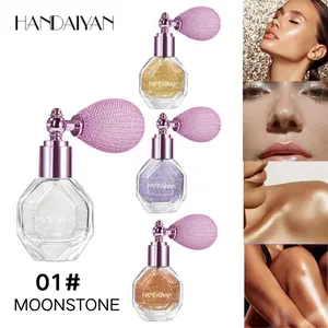 HANDAIYAN Air Cushion Body Highlighter Powder - Gold/Purple Shimmer & Bronze Duochrome, Diamond Sparkle for Collarbone/Shoulders, Waterproof Long-Lasting, Ideal for Weddings/Music Festivals/Date Nights/Beach Vacations