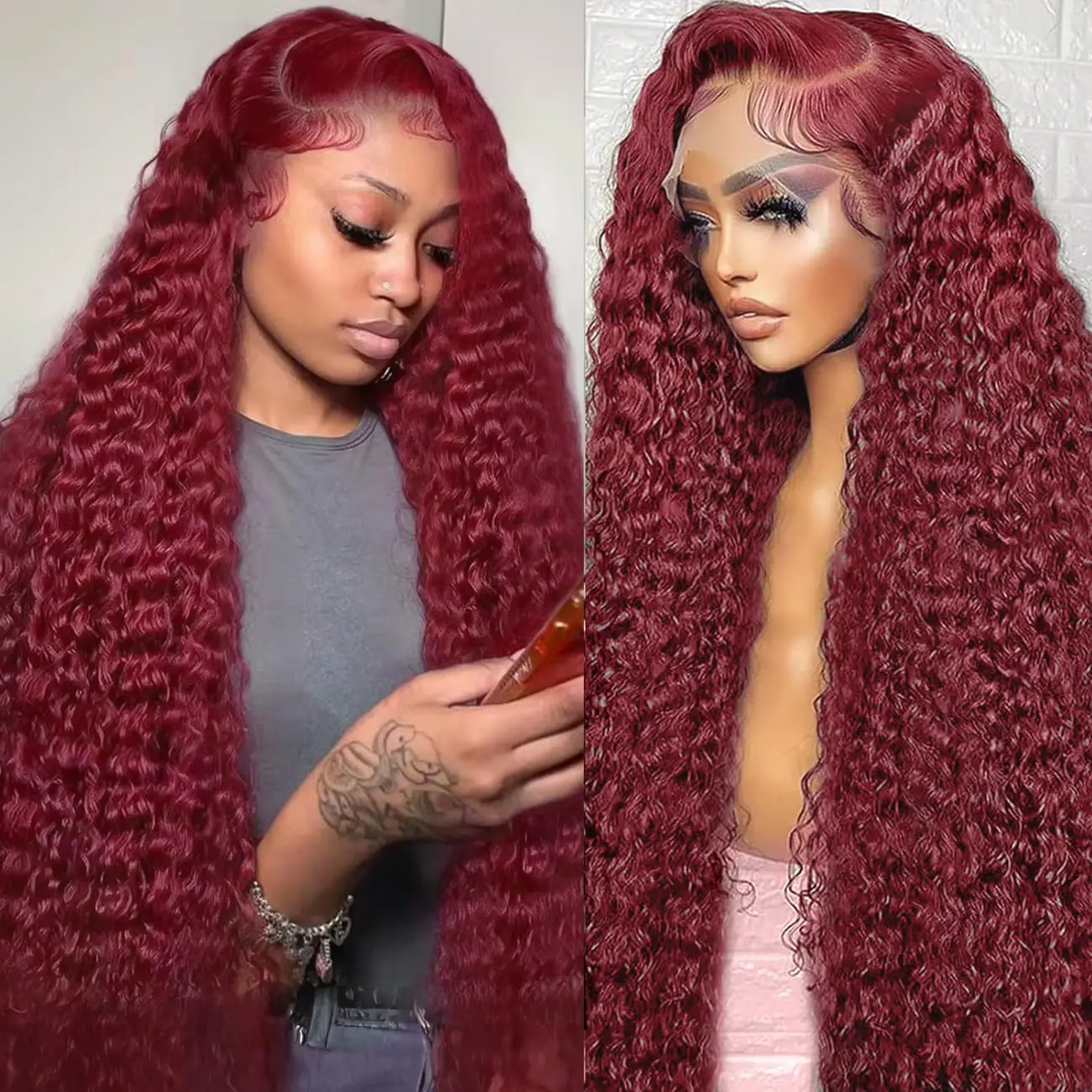 Bling Hair 99J Burgundy Deep Wave Lace Wig 13x6 13x4 Lace Frontal Human Hair Wigs Kinky Curly For Women Pre Plucked Red Curly Hair #DealsForYouDays
