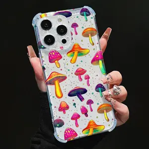Mushroom Pattern Phone Case, Multicolor Decorative Phone Protector Cover, Phone Accessories Compatible with iPhone 11 12 13 14 15 Pro Max 15 Plus 16 16 Pro Max, Casing