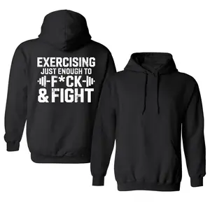 Exercising Enough to F and Fight Funny Fitness Funny Workout Hoodie, Long Sleeve Printed Graphic Hoodie, Daily Casual Cotton Menswear