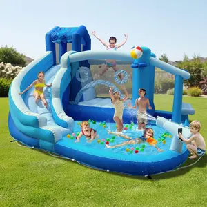 Blue Grade Inflatable Water Slide For Kids Climbing Wall Bounce House Garden Swimming Pool Summer Water Play Outdoor Indoor Water Park Birthday Party Events