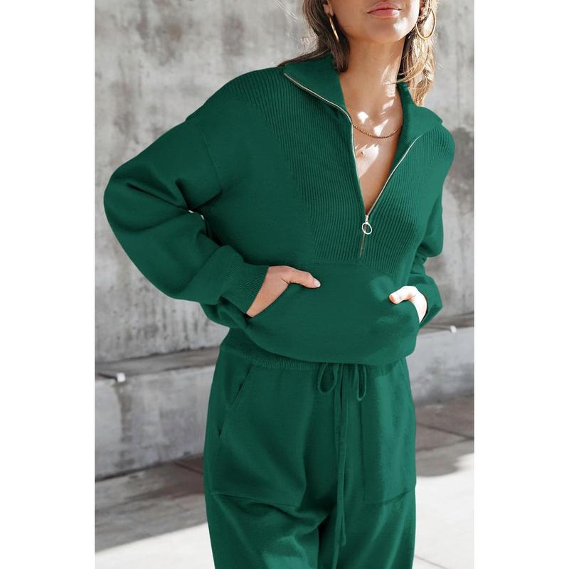Women's 2 Piece Sweater Set Pullover Zip Up Sweatshirt Jogger Sweatpants Tracksuit Casual Outfit : Clothing, Shoes & Jewelry