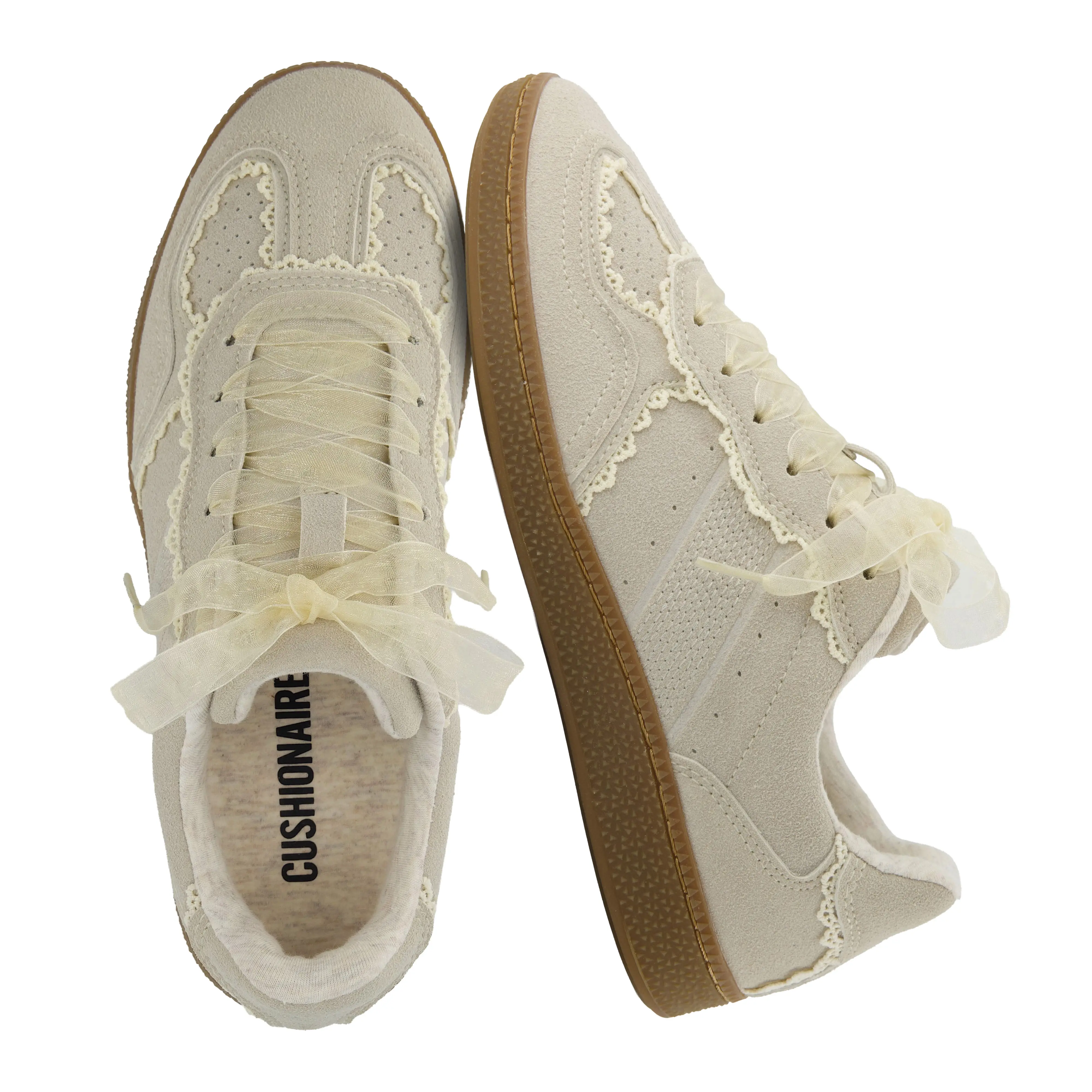 Cushionaire Belinda Lace Detail Casual Sneakers For Women | Elegant Ribbon Lace Up Summer Shoes | Classic Casual Sneakers For Everyday Outfits