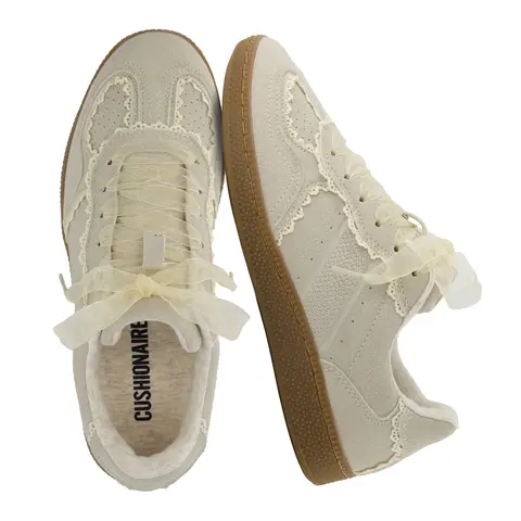 Cushionaire Belinda Lace Detail Casual Sneakers For Women | Elegant Ribbon Lace Up Summer Shoes | Classic Casual Sneakers For Everyday Outfits