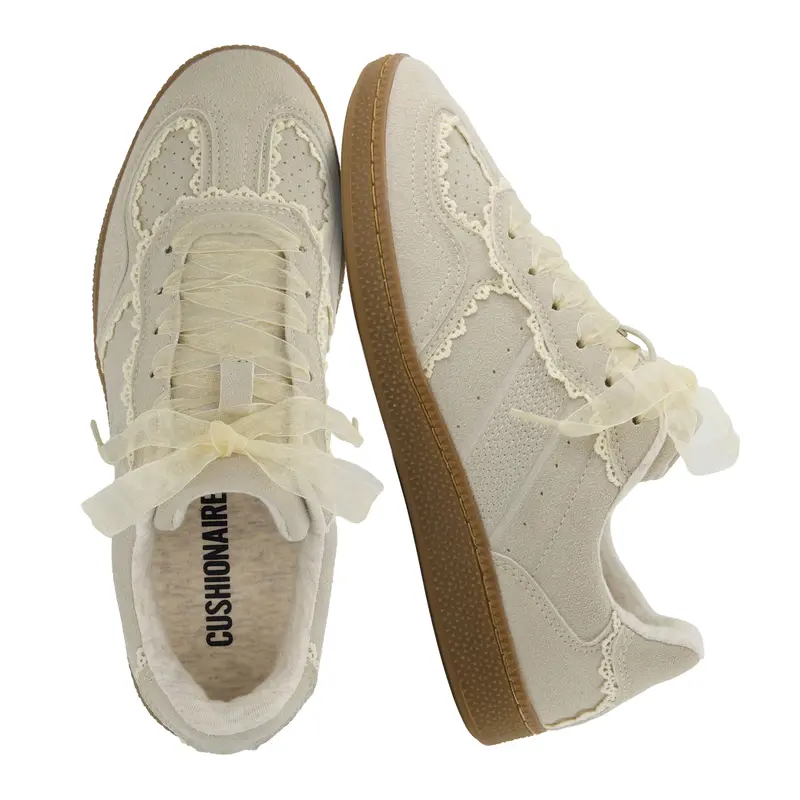 Cushionaire Belinda Lace Detail Casual Sneakers For Women | Elegant Ribbon Lace Up Summer Shoes | Classic Casual Sneakers For Everyday Outfits