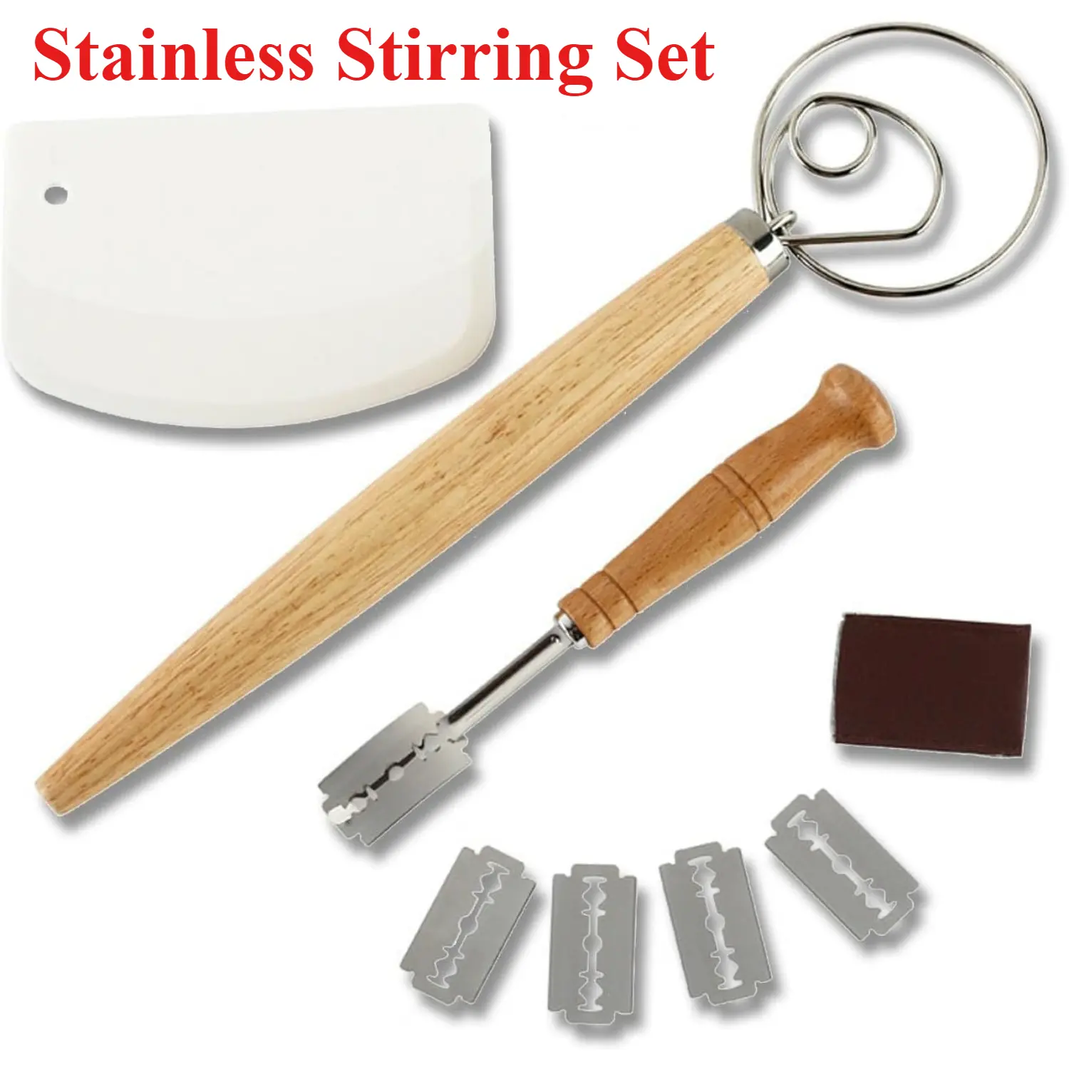 3 Pcs Danish Dough Whisk Bread Making Tools Set,Include Bread Mixer,Scraper Cutter for Sourdough,Bread Lame Dough Scoring Knife Carving Tool with 5 Pcs Blades,Christmas Party Gifts,Hand Tools Kits