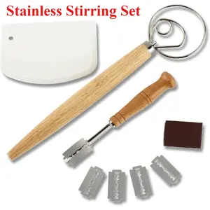 3 Pcs Danish Dough Whisk Bread Making Tools Set,Include Bread Mixer,Scraper Cutter for Sourdough,Bread Lame Dough Scoring Knife Carving Tool with 5 Pcs Blades,Christmas Party Gifts,Hand Tools Kits ﻿