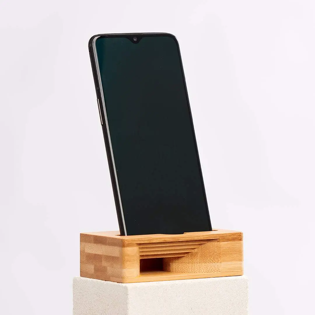 Eco-Friendly Bamboo Phone Holder and Sound Enhancer