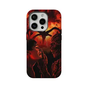 Stranger Things anime patterned film phone case, compatible with iPhone 12, 13, 14, 15, 16, and 17. Shockproof, hard shell, high-definition printed, durable phone case.