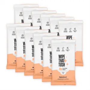 Wipe that Tush Flushable Wipes - 12 packs of 16, 192 Total - Fragrance Free - Extra Large & Soft - Hypoallergenic With Aloe & Vitamin E - Travel Friendly