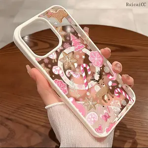 Premium Magnetic Phone Cases for iPhone11/12/13/14/15/16//17/Air/promax/Plus Pink Christmas Elk Snowflakes y2k cased MagSafe Ready, Anti-Fall, Springtok and Ultra-Thin Design | Perfect for Everyday Use Protector Screen Protector Aesthetic Resistance