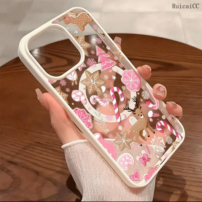 Premium Magnetic Phone Cases for iPhone11/12/13/14/15/16//17/Air/promax/Plus Pink Christmas Elk Snowflakes y2k cased MagSafe Ready, Anti-Fall, Springtok and Ultra-Thin Design | Perfect for Everyday Use Protector Screen Protector Aesthetic Resistance