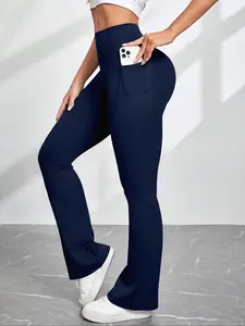 Women's Solid Color Pocket Sports Leggings, Tight Leggings, Athleisure Fitness Leggings, Casual Comfy Breathable Skinny Pants for Yoga Gym Workout Running, Ladies Sportswear for All Seasons, Yoga Clothes, Yoga Bottoms