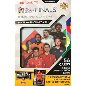 2022 Topps Match Attax Soccer Road to Nations League Finals SILVER WARRIOR Collectible Mega Tin with an EXCLUSIVE World Class Warrior Limited Edition Gold Card