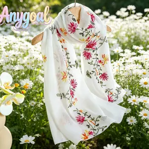 Anygoal 71" × 35" Fashionable Floral Embroidered Long Scarf,Windproof Sand-Resistant Soft Woven Fabric,Floral Print Scarf, Soft Lightweight Shawl Wrap, Versatile Sheer Scarf for Head Neck, Casual Daily Wear and All Season Outdoor beach outfits summervibes