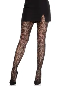 Leg Avenue Camellia Lace Tights Women's Stretchy Breathable Stockings with Intricate Lace Design Ultra Soft & Reinforced Toe