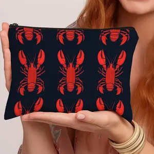 1pc Nautical Lobster Pattern  Makeup Bag -  Red Seafood Marine Seamless Zippered Multifunctional Travel Toiletry Organizer with Floral Design, Portable Cosmetic Pouch for Women & Men, Ideal for Business, Daily Use, Travel Makeup Bag