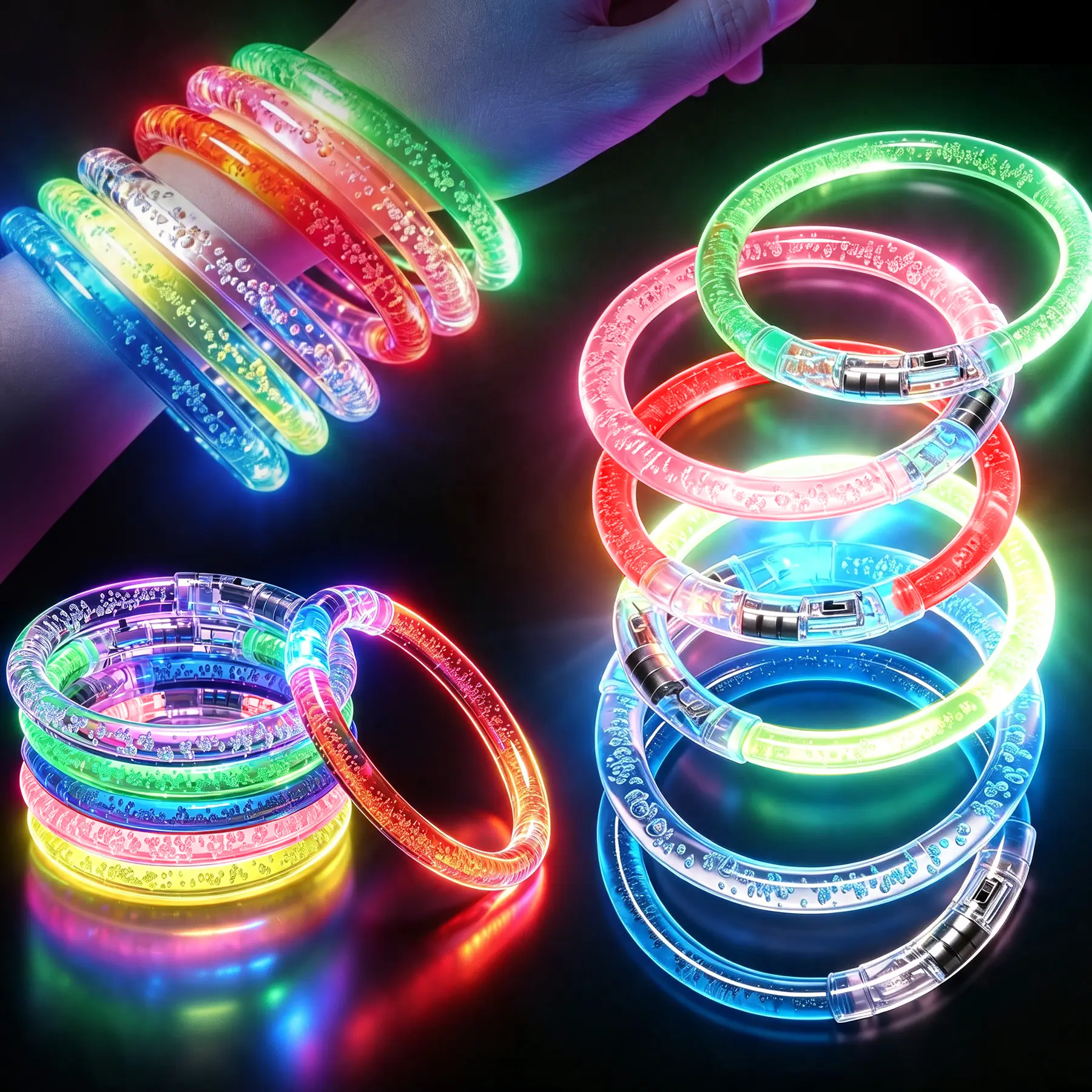 40-Pcs PVC Safe Glow-in-the-Dark LED Flashing Bracelet Set - 6 Colors, Detachable, Unisex, Multiple Flashing Modes, Festive & Party Supplies for Christmas Gifts