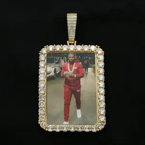 Custom Rectangle Photo Pendant - Gold
