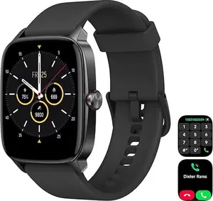 Fashion Touch Screen Smart Watch with Answer/Make Calls/Message Reminder,Waterproof Watch with Stopwatch Countdown Timer Alarm Function Dual Time Rubber Strap Wrist Watch for Men/Student,Birthday Christmas Gifts Bluetooth Wearable Adjustable Android Phone