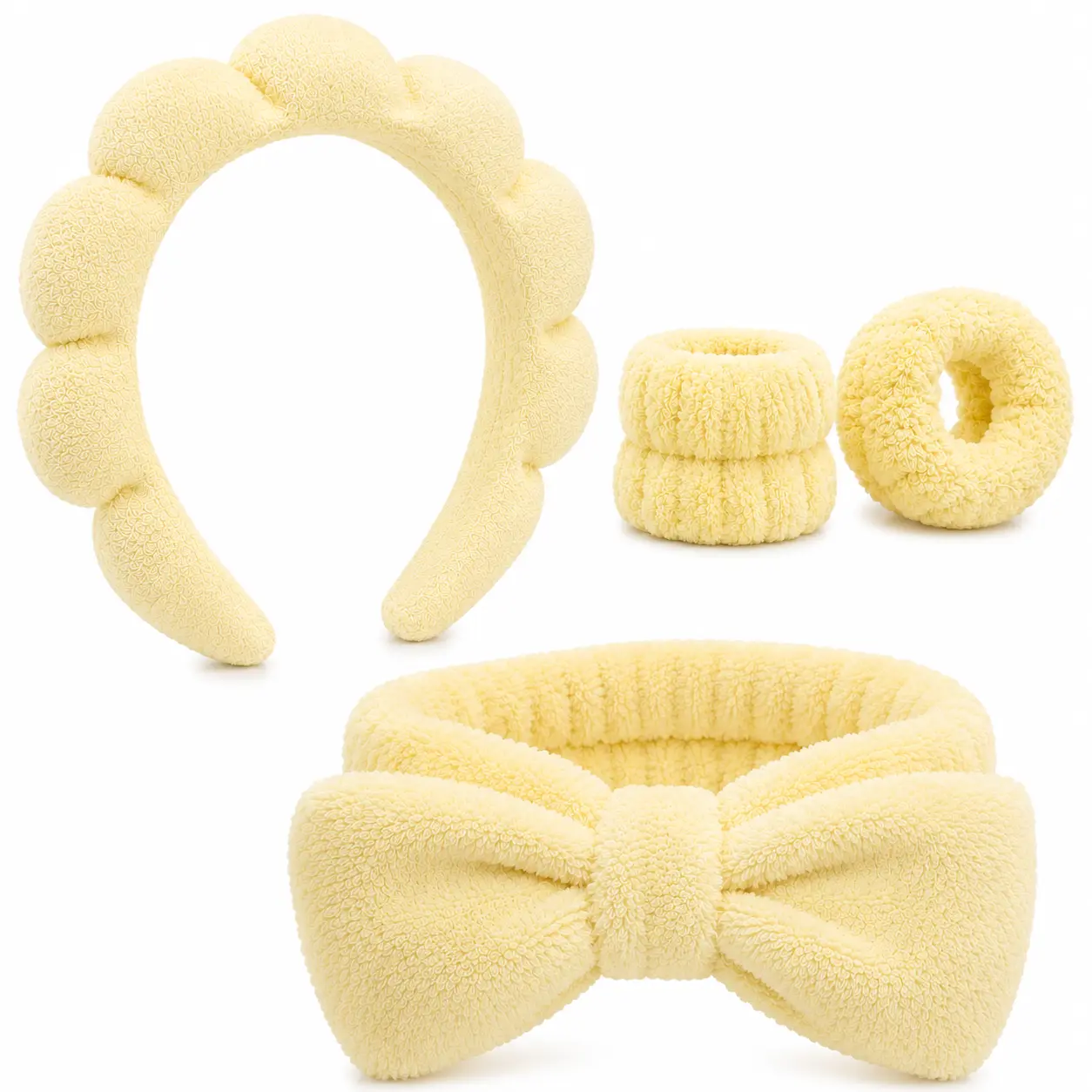 Yellow Spa Headband for Women – Soft Skincare Headband for Face Washing, Makeup & Self Care Routine (Fluffy Aesthetic Hair Band)