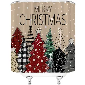 PAUSEBOLL Christmas Trees Shower Curtain Xmas Farmhouse Bathroom Decor with Hooks Red 72 x 72 Inches