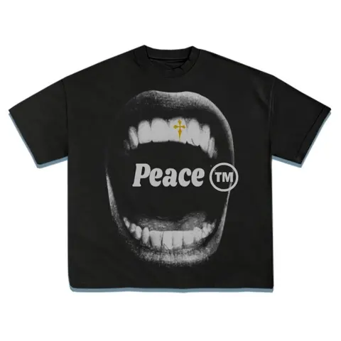 Vintage Bold Statement Peace Graphic T-shirt with Artistic Mouth Print Graphic Tee, Sweatshirt, Hoodie Gift For Women Top Womenswear Underwear Cotton Printed Summer Casual Crewneck graphic tees Round Neck Shortsleeve