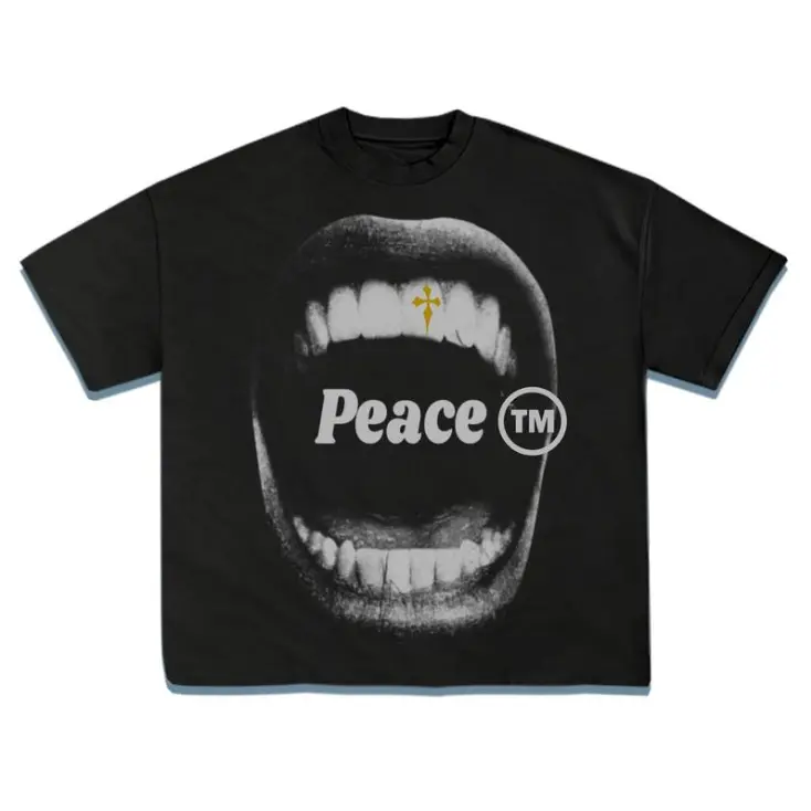 Vintage Bold Statement Peace Graphic T-shirt with Artistic Mouth Print Graphic Tee, Sweatshirt, Hoodie Gift For Women Top Womenswear Underwear Cotton Printed Summer Casual Crewneck graphic tees Round Neck Shortsleeve