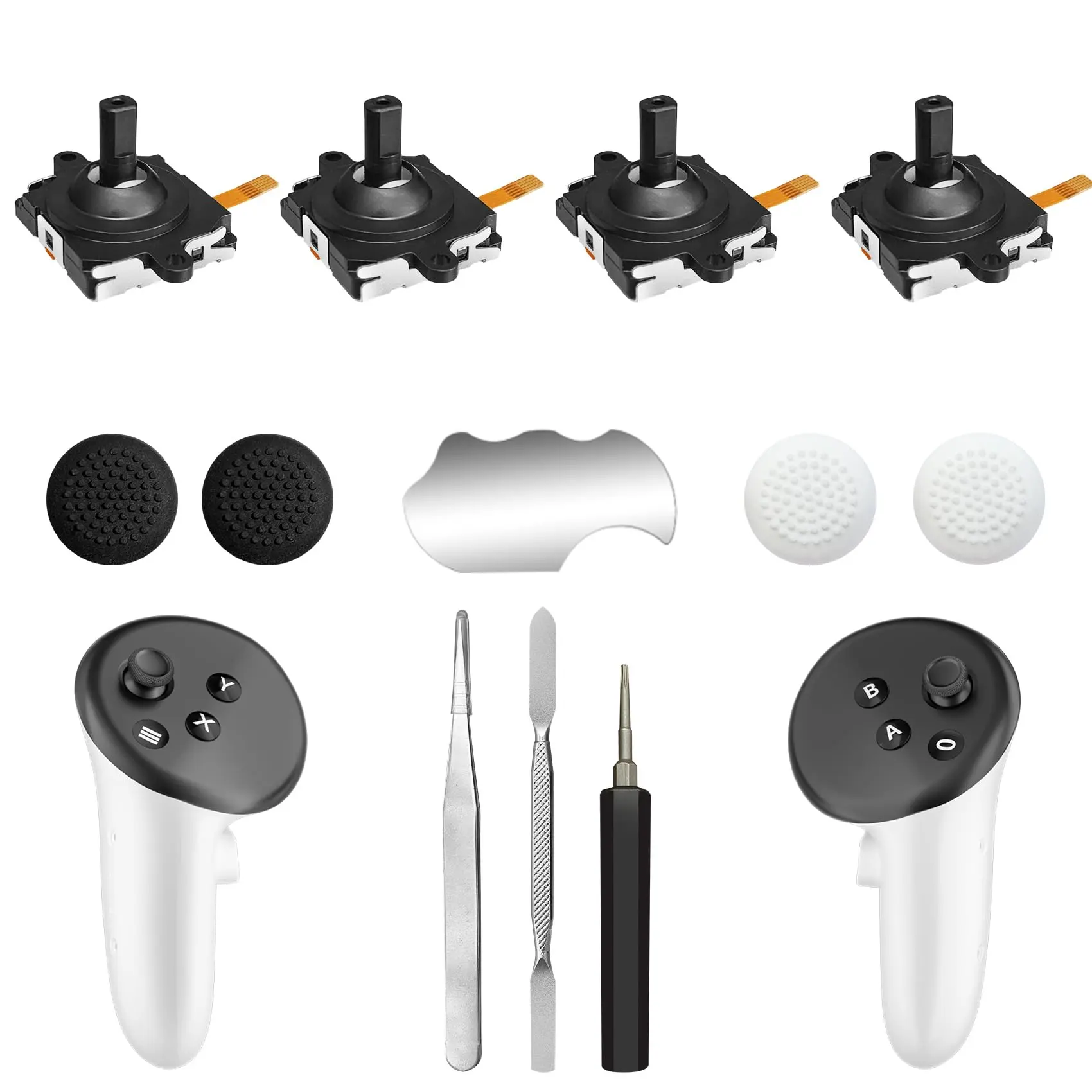 Joystick Replacement Kit for Oculus Quest 3 Controller/ Meta Quest 3 Controller(13 in one), Meta Quest 3 Controller Accessories, Include 4 Joysticks, T5 Screwdriver, Tweezer, Pry Tool, 4 Thumbgrip Cap (Black-13-in-1)