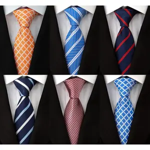 6 Pack Men's Polyester Jacquard Stripe Style Ties Fashion Accessories black  tie  optional
