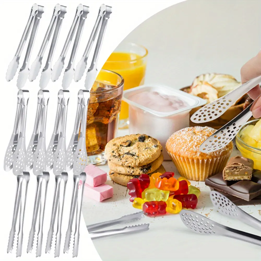 12PCS Serving Tongs,Buffet Tongs,Stainless Steel Food Tong Serving Tong Small Serving Tongs Stainless Steel Mini Appetizer Tongs kitchen gadgets supplies