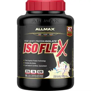 ALLMAX ISOFLEX Whey Protein Isolate - 5 lb - 27 Grams of Protein Per Scoop - Zero Fat & Sugar - 99% Lactose Free - Gluten Free & Soy Free - Approx. 75 Servings