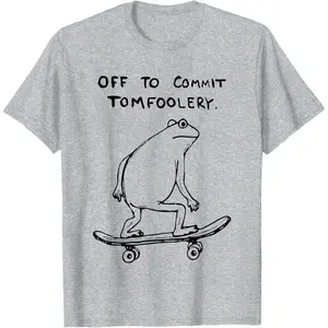 Men's Off To Commit Tomfoolery Funny Frog Meme Graphic T-Shirt - Casual Menswear Short-Sleeve Essential Daily Tee