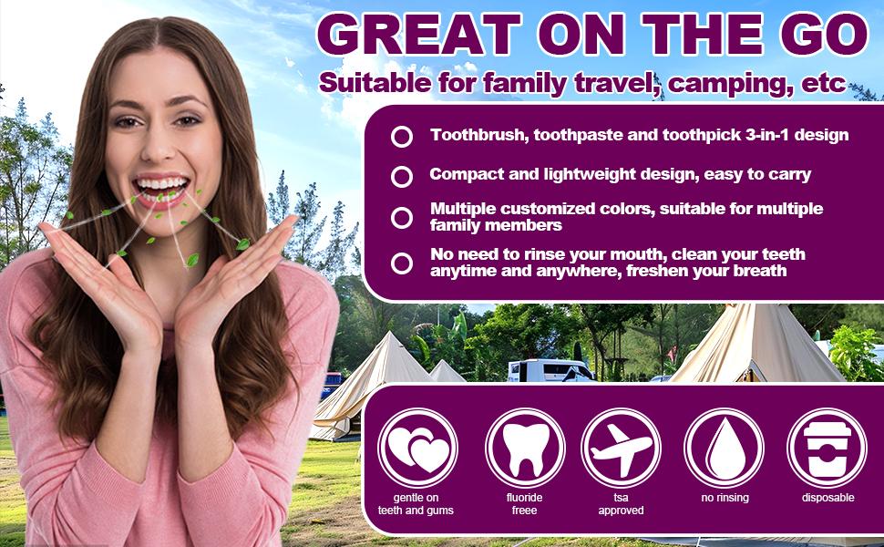 48 Count Disposable Travel Toothbrushes 3-in-1 Pre-Pasted Mini Toothbrush with Toothpick & Floss, No Water Needed, Individually Wrapped Ready-to-Go Oral Care Kit, Mint Flavor Fresh Breath On the Go, Perfect for Travel, Work, Camping, Dates & Family Use