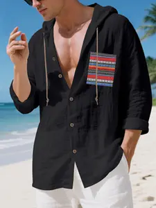 Men's Linen Hooded Loose Shirt, Lazy Drop Shoulder Oversized Fit, Lightweight Breathable Sweat-Free, Beach Vacation Sun Protection